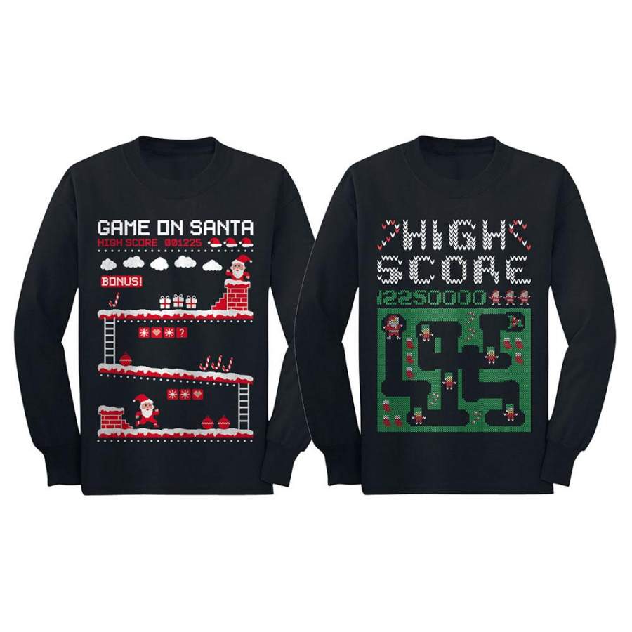 Ugly Christmas Set of 2 For Gamers – Retro PC Vintage Youth Long Sleeve T-shirt