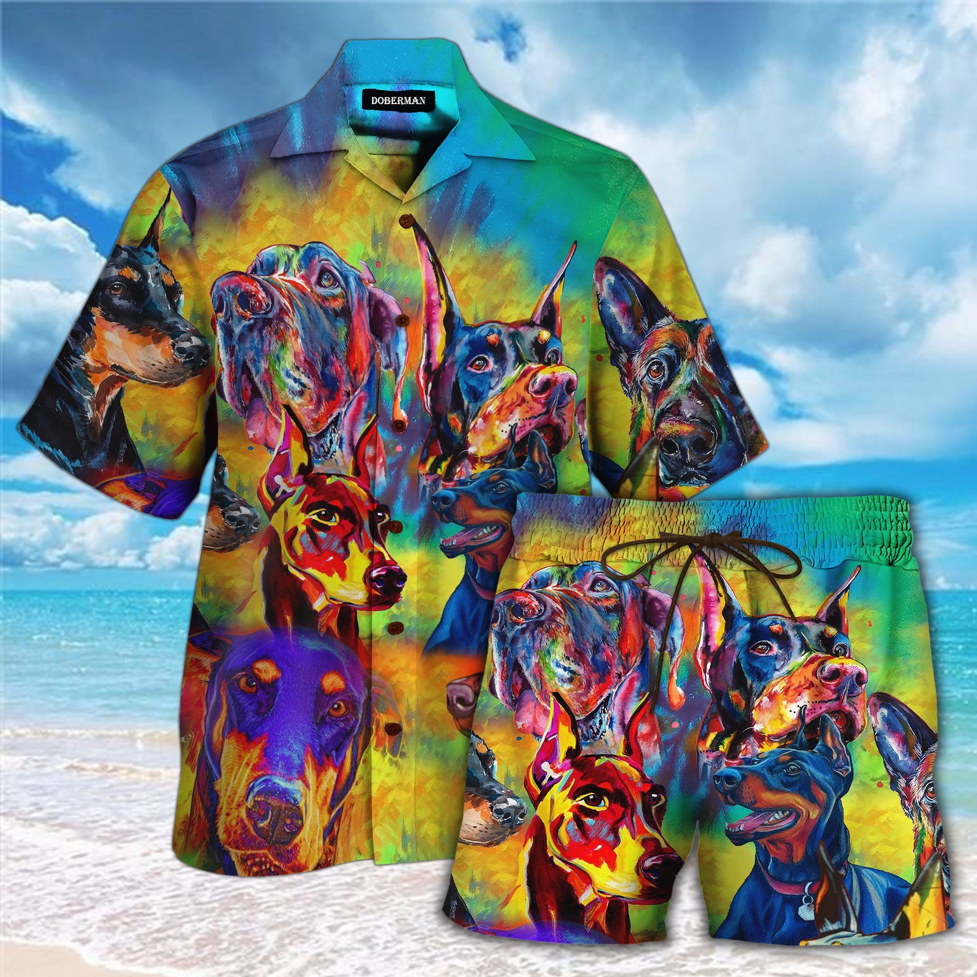 Doberman Colorful All Over Printed Hawaii Shirt And Short Ha21243