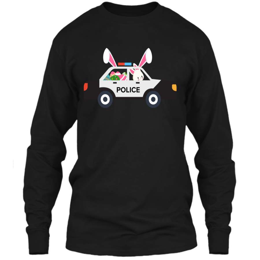 Cute Police Car Driver Bunny Easter Eggs Hunt T-Shirt LS Ultra Cotton Tshirt