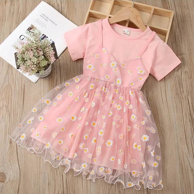 2022 Summer New Little Daisy Lace Tulle Dresses For Girls Kids Teenagers Wedding Clothes Children One-Piece Birthday Party Dress alx