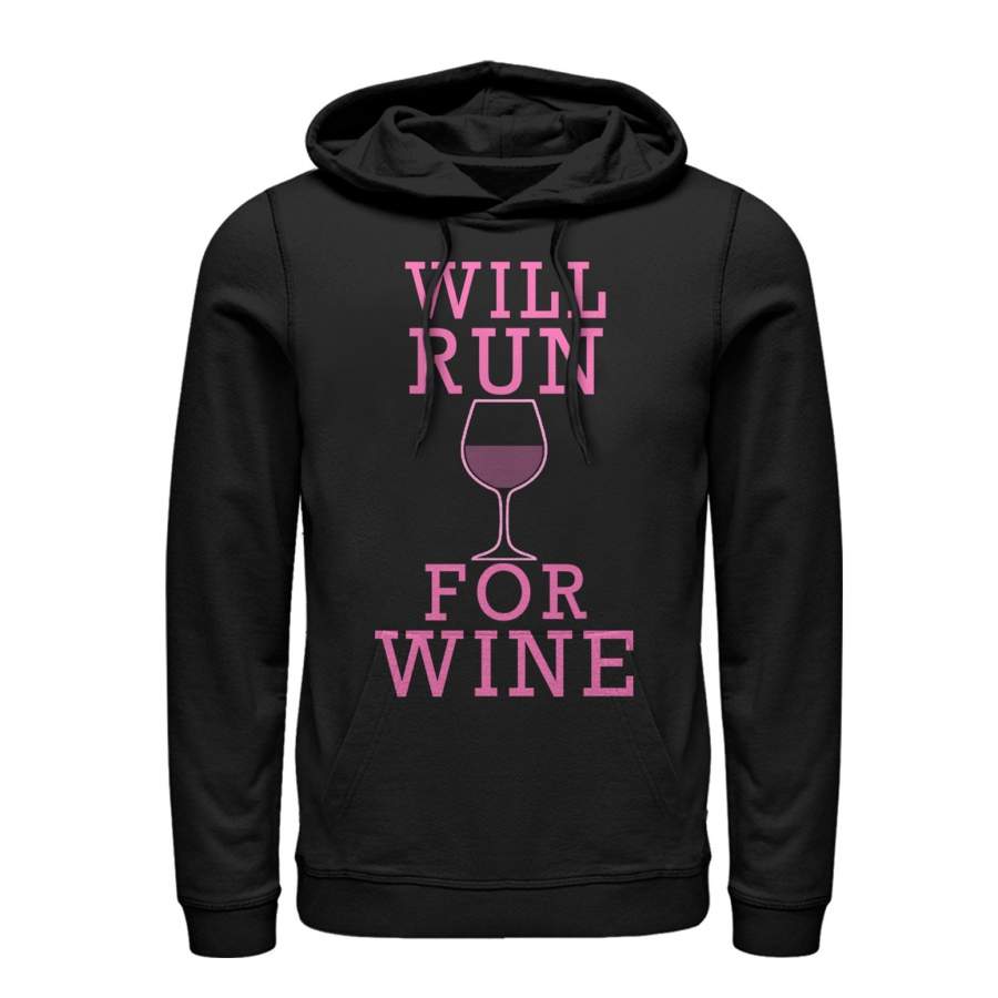 CHIN UP Women’s Will Run For Wine  Lightweight Hoodie Black