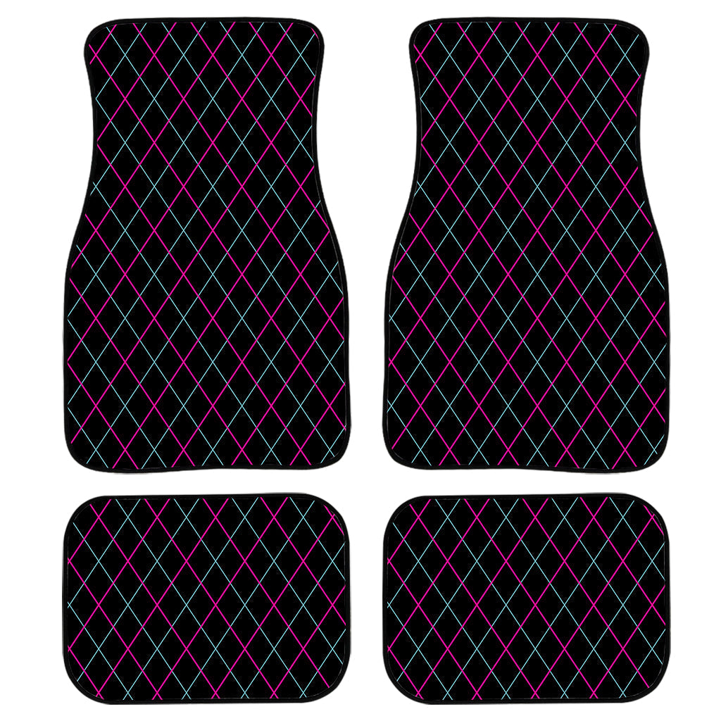 Black Pink And Blue Argyle Pattern Print Front And Back Car Floor Mats, Front Car Mat