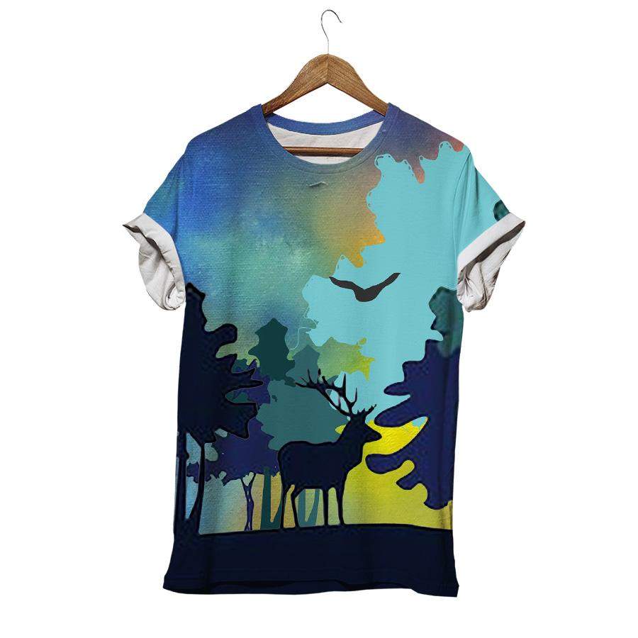 Summer Landscape With Pine Trees And Wild Animals Organic Deer T-shirt