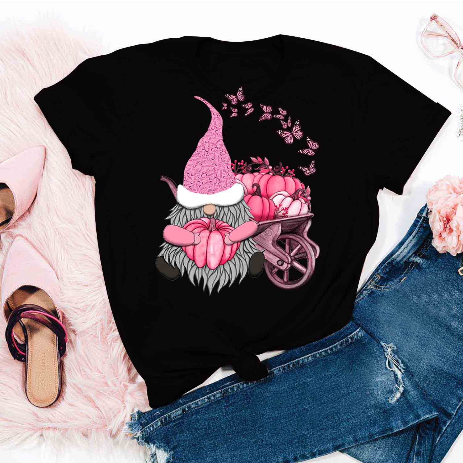 Gnome In Thanksgiving October Pink Shirt – Breast Cancer Awareness T-Shirt Thanksgiving Gifts For Mom Daughter Friends Hoodies Sweater Pink