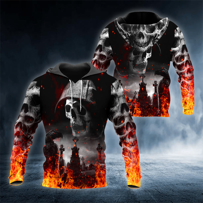 Fire Hunter Skull 3D Tees & Hoodie - TattoosCafe