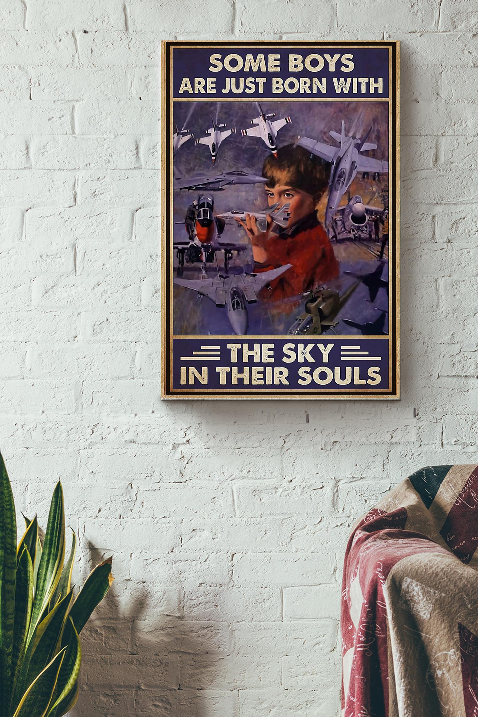 Boys Just Born With Sky In Their Souls Poster – Aviation Knowledge Wall Art – Gift For Flight Engineer Flight Attendants Pilot Wrapped Canvas