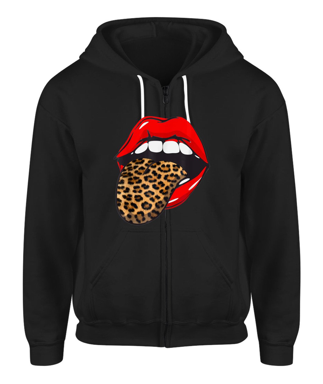 Red Lips Leopard Tongue Animal Print Trendy Design Guepard Zip-Up Hoodie