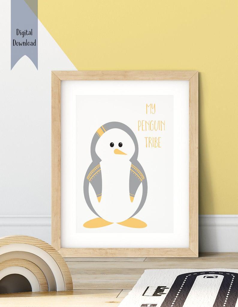 Penguin Printable Poster, Penguin Wall Art, Baby Room Wall Art, Cute Penguin Poster