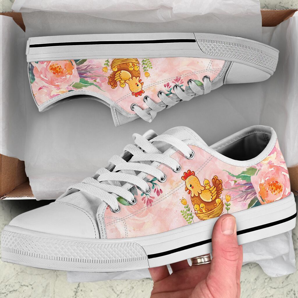 Chickens Flowers Low Top Shoes For Women, Shoes For Men Custom Shoes