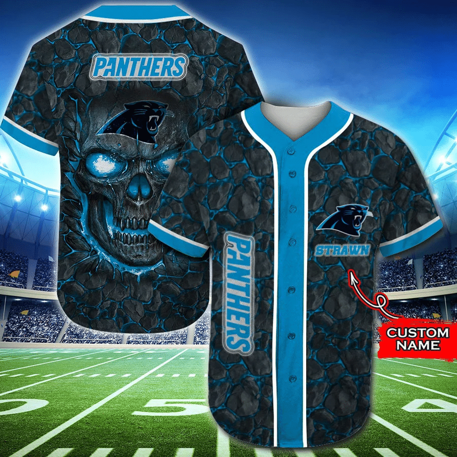 Carolina Panthers Baseball Jersey Skull Rock Personalized Name