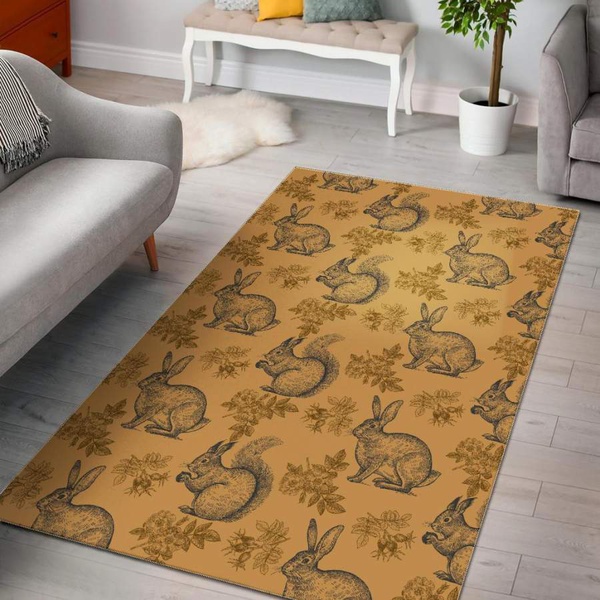 Squirrel Rabbit Pattern Print Area Rug