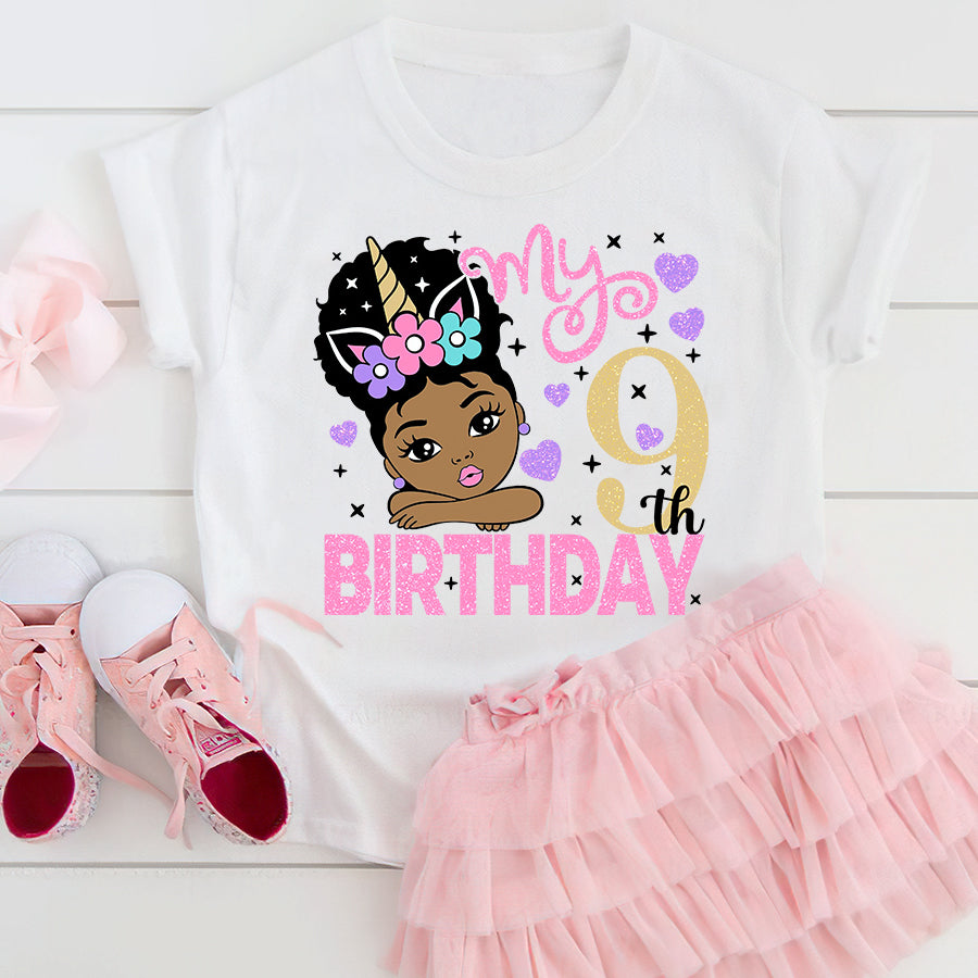 9Th Birthday Shirt, Black Girl, 9Th Birthday Shirt Ideas, Unicorn Birthday Shirt, Shirts For 9 Year Olds, Cute Birthday Shirt Ideas, Best T Shirts 2021, Baby Shirt