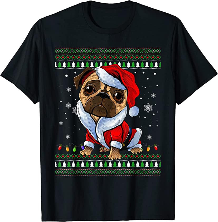 Pug Dog Santa Hat Ugly Christmas Puppy Dog Lover Costume T-Shirt