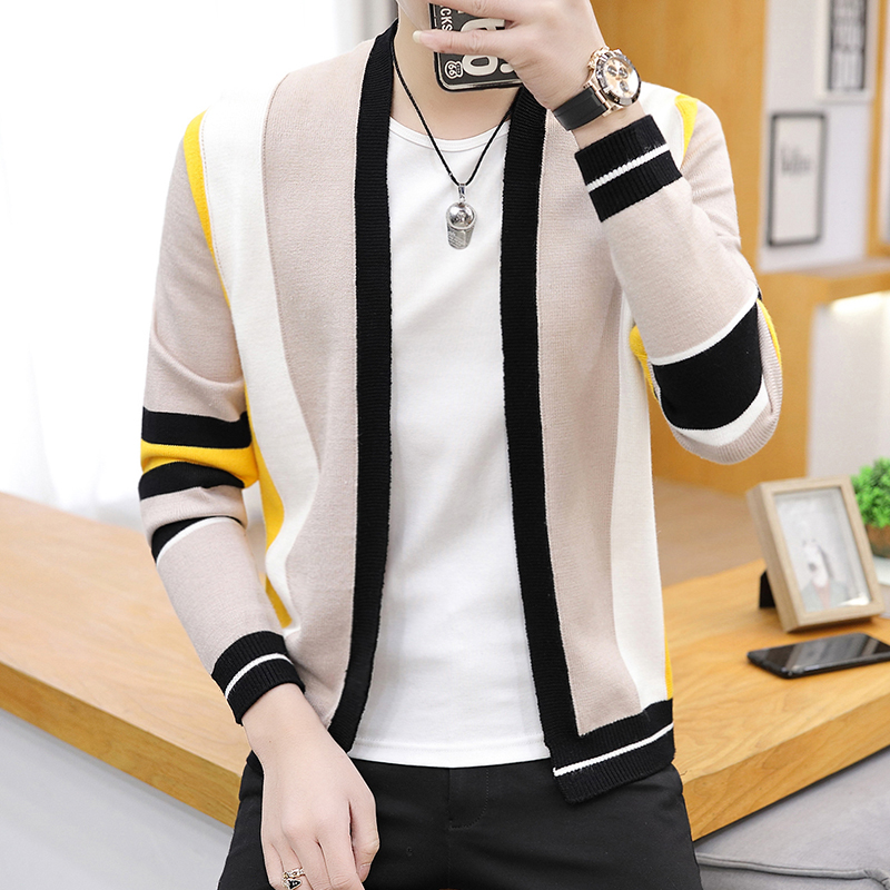 2021 Spring Men’s Sweater Coat Leisure Fashion Striated Cardigan Sweater Jackets Youth long Sleeves Knitted Sweater 3XL alx