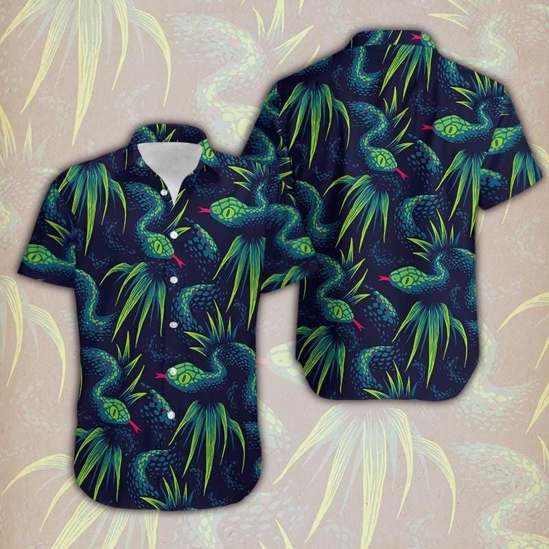 Tropical Forest Green Snake Aloha Hawaiian Shirt Colorful Short Sleeve Summer Beach Casual Shirt For Men And Women