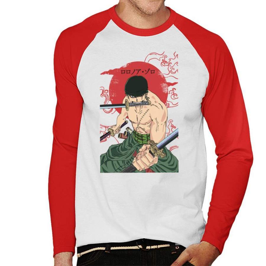 Roronoa Zoro Sun Rise Swords One Piece Men’s Baseball Long Sleeved T-shirt