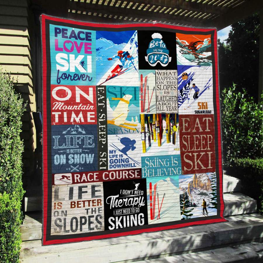 Wozoro Quilt Blanket Skiing Eat Sleep Ski Twin Queen King Size