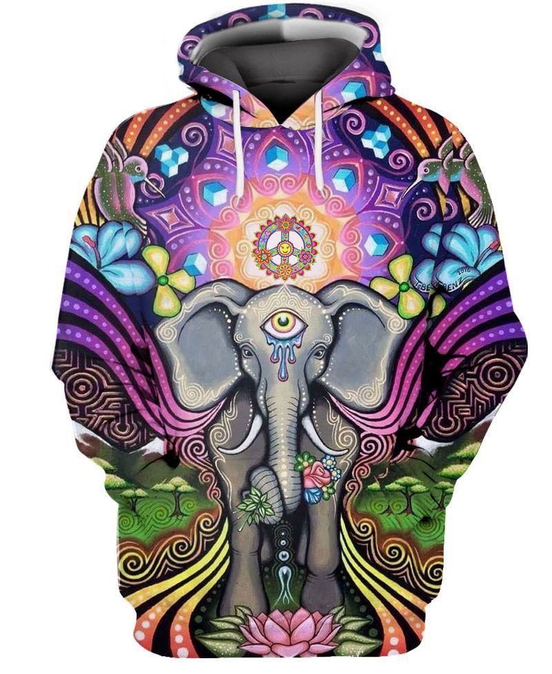 Hippie Elephant With Mandala 3D All Over Printed Shirts – 86Kkanm