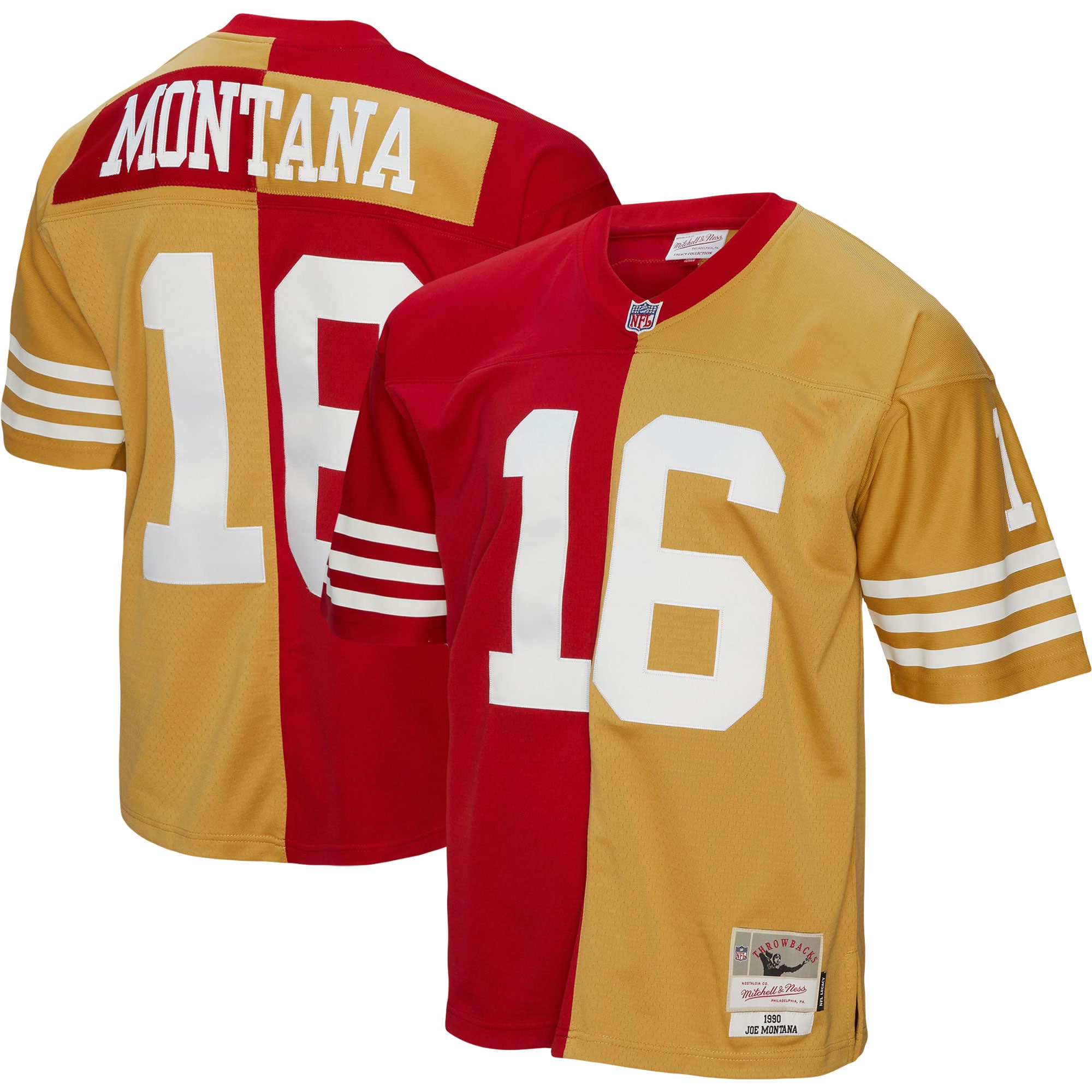 Joe Montana San Francisco 49ers Mitchell & Ness 1990 Split Legacy Replica Jersey – Scarlet/Gold