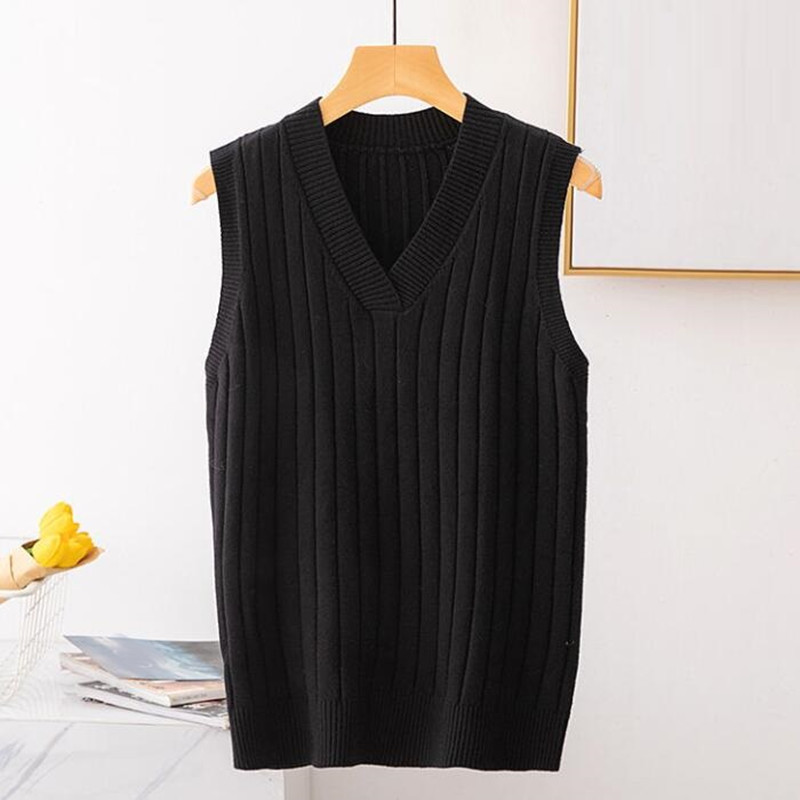 Women Knitted Sweater Sleeveless Women Vest Female Elastic Tops Ladies V-Neck Pullover Tops School Teenager Girls Waistcoat alx