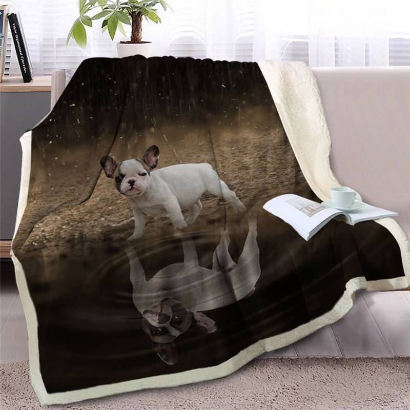 Puppy Bulldog Looking At Reflection CLH2511380F Sherpa Fleece Blanket