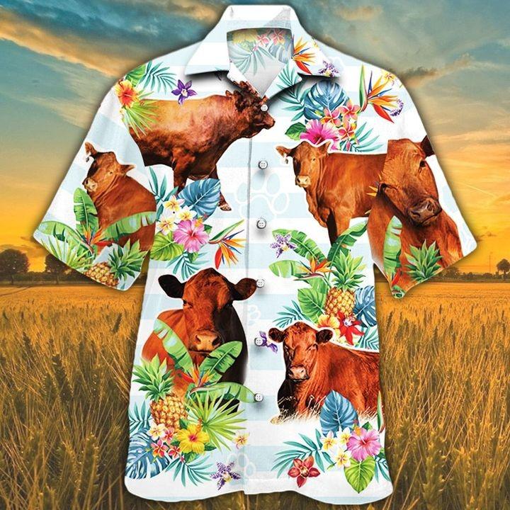 Men Red Angus Cattle Lovers Tropical Plant Hawaii Cow Hawaii Shirt For Women Ha36837