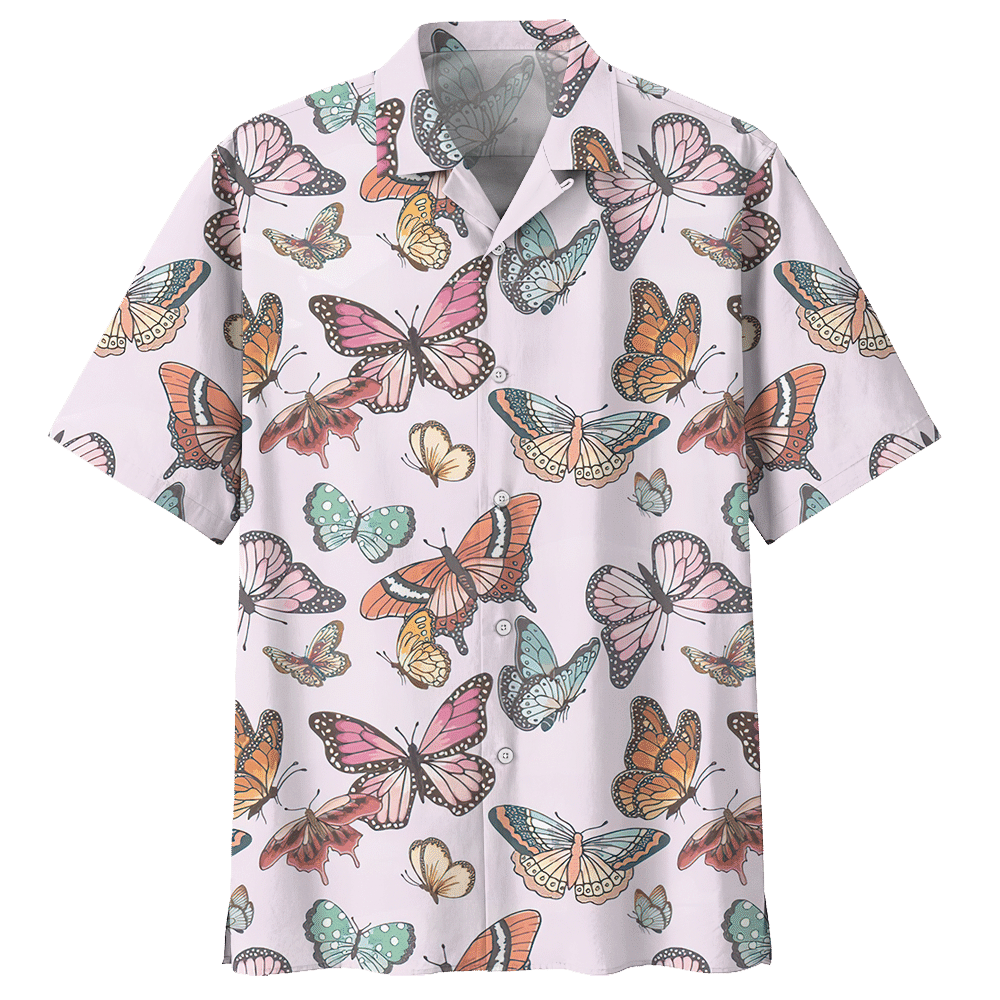 Butterfly White Nice Design Unisex Hawaii Print Aloha Short Sleeve Casual Shirt Ha11829