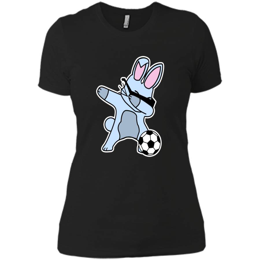 Dabbing Easter Bunny Soccer Ball T-Shirt Next Level Ladies Boyfriend Tee