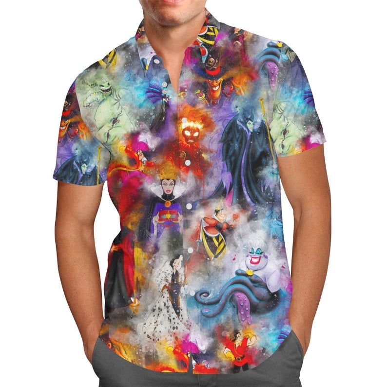 Watercolor Villains For Men And Women Graphic Print Short Sleeve Hawaii Casual Shirt Ha77712