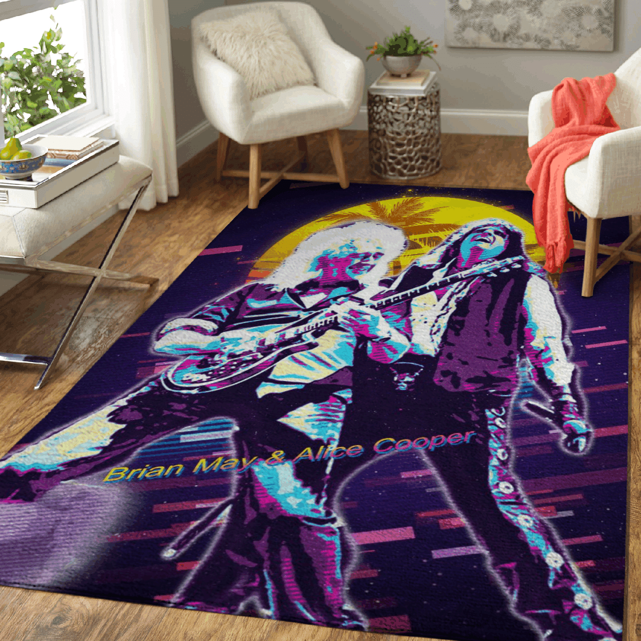 Brian May and Alice Cooper – Artwork Music Synthwave 80S Art For Fans Area Rug Carpet