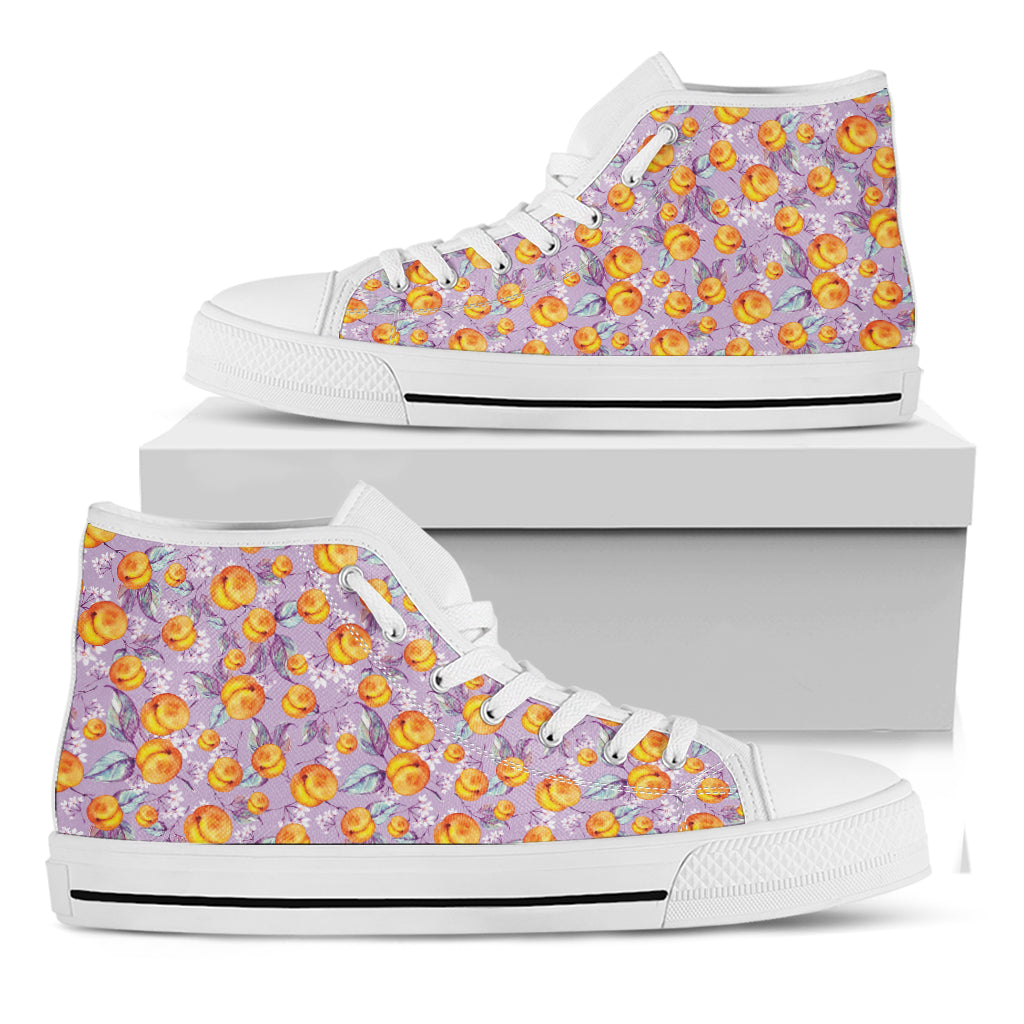 Watercolor Apricot Fruit Pattern Print White High Top Shoes