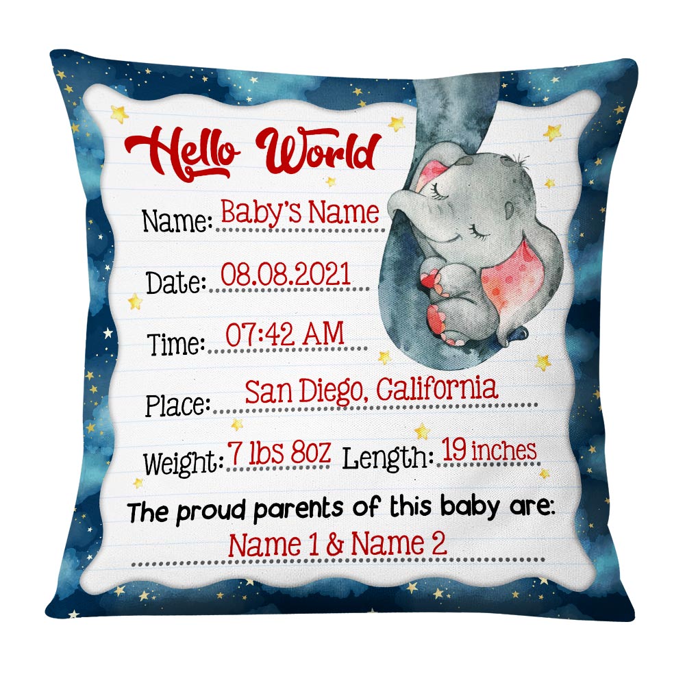 Personalized Baby Birth Announcement Elephant Pillow Db63 26O36