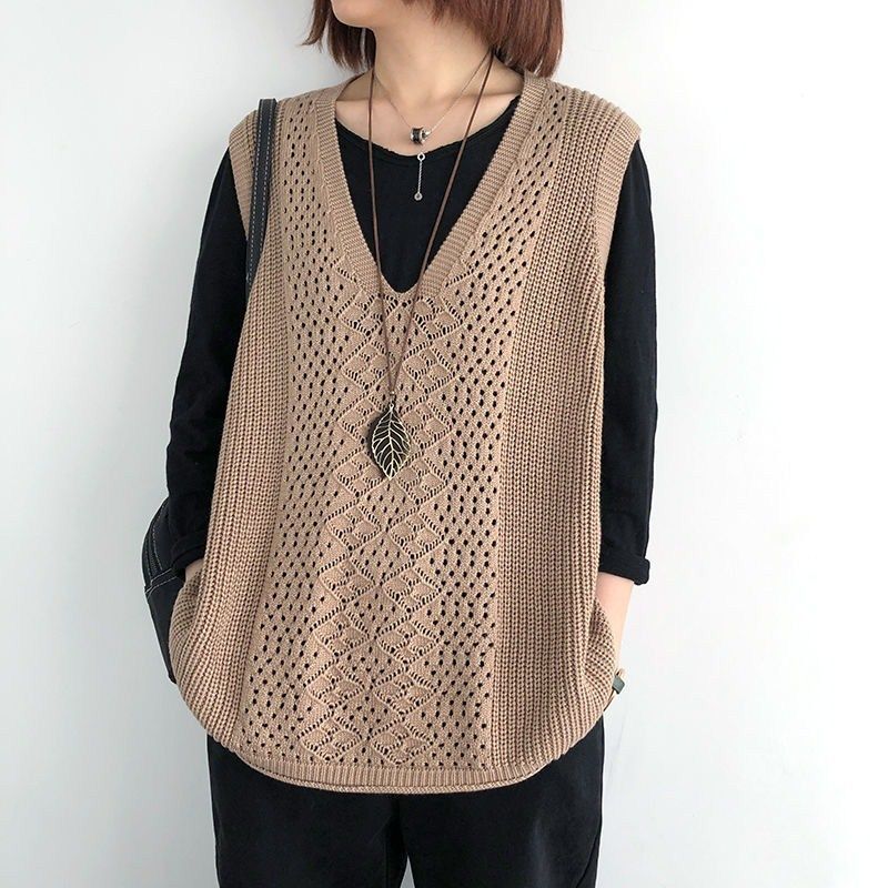 Women Vest Sleeveless Sweater Solid Vintage Outerwear V-Neck Knitted Top Female Simple Women’s Vest Autumn Winter Drop Shipping alx