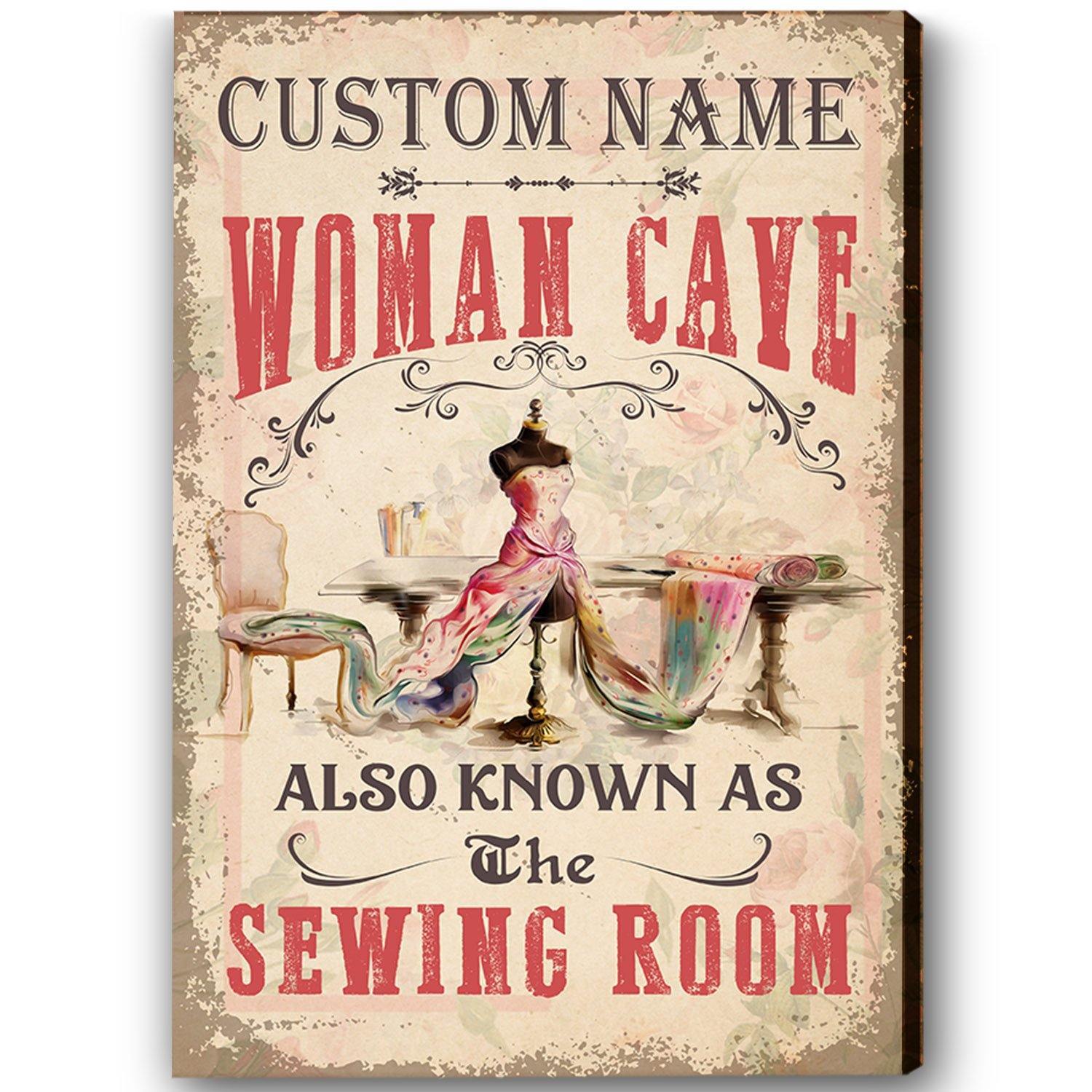 [Personalized Name] Sewing Woman Cave Gift For Family Home Decor Wall Art Canvas Memorial Home Decor