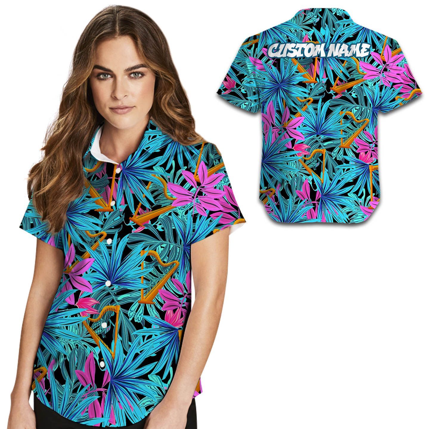 Harp Tropical Leaves Custom Name Women Hawaii Shirt For Music Lovers In Daily Life Ha69068