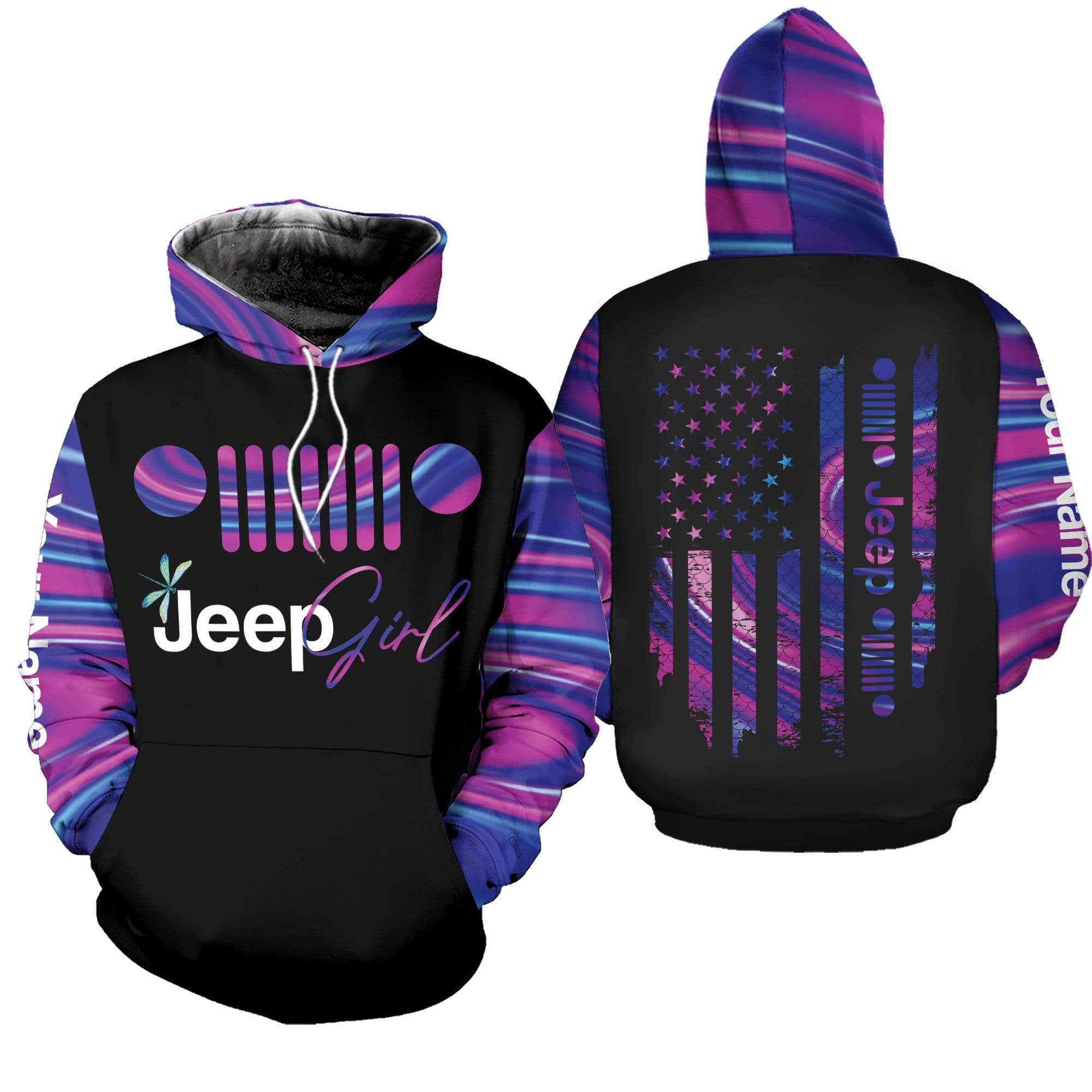 Personalized Jeep Girl Holographic Pink And Black Hoodie 3d #180221l