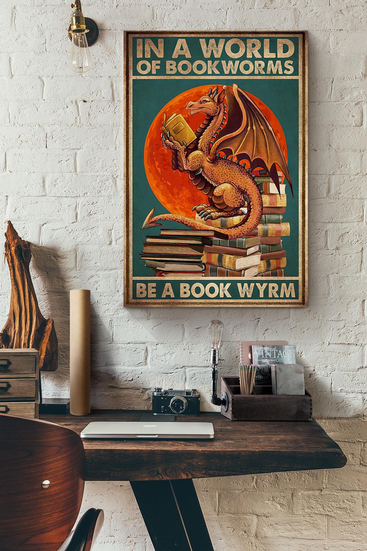 In A World Ok Bookworms Be A Book Wyrm Blood Moon Canvas And Poster, Canvas Prints, My Poster Wall, Canvas Wall Art, Wall Decor Visual Art, Halloween Gift, Happy Halloween