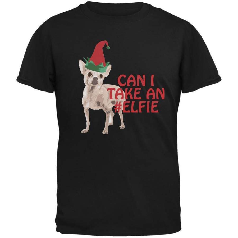 Christmas Puppy Selfie Black Adult T-Shirt