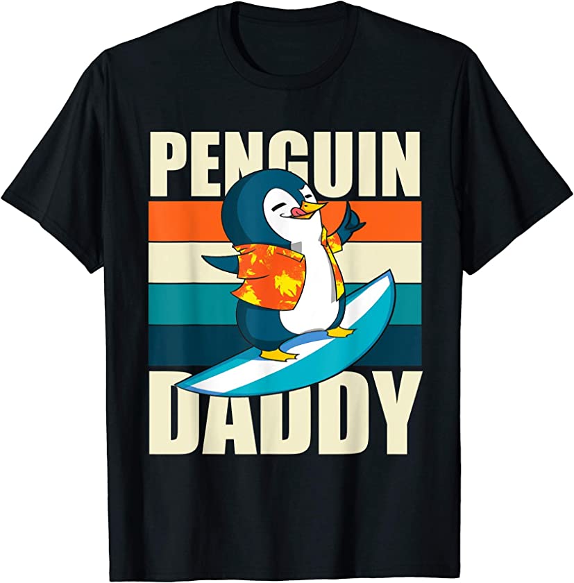 Surfer Dad Animal Lover Fathers Day Gift Idea Retro Penguin T-Shirt