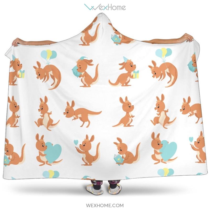 Cute Kangaroo Pattern Hooded Blanket