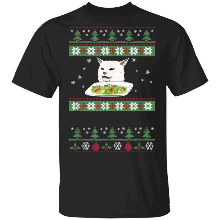 Woman Yelling at a Cat Ugly Christmas Sweater Meme Design Shirt (2) LS Sweatshirt Hoodie Shirt