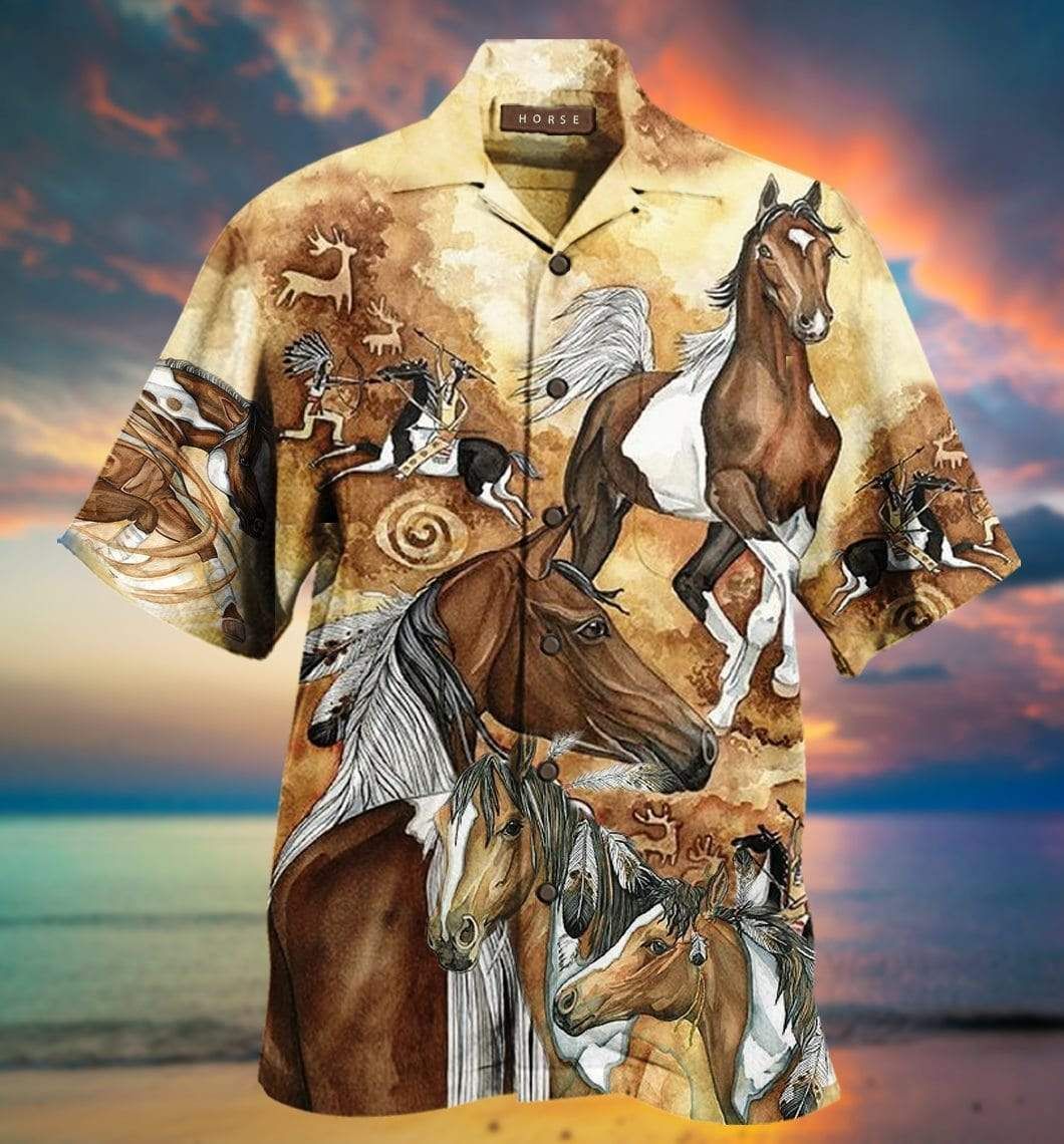 Buy Amazing Strong Native Horse Brown Unisex Hawaiian Aloha Shirts Tee4You Designed