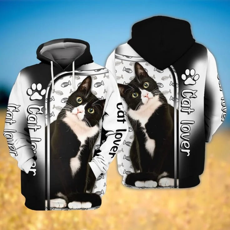 Love Tuxedo Cat 3D Printed Hoodie T Shirt, Clothing For Cat Lover