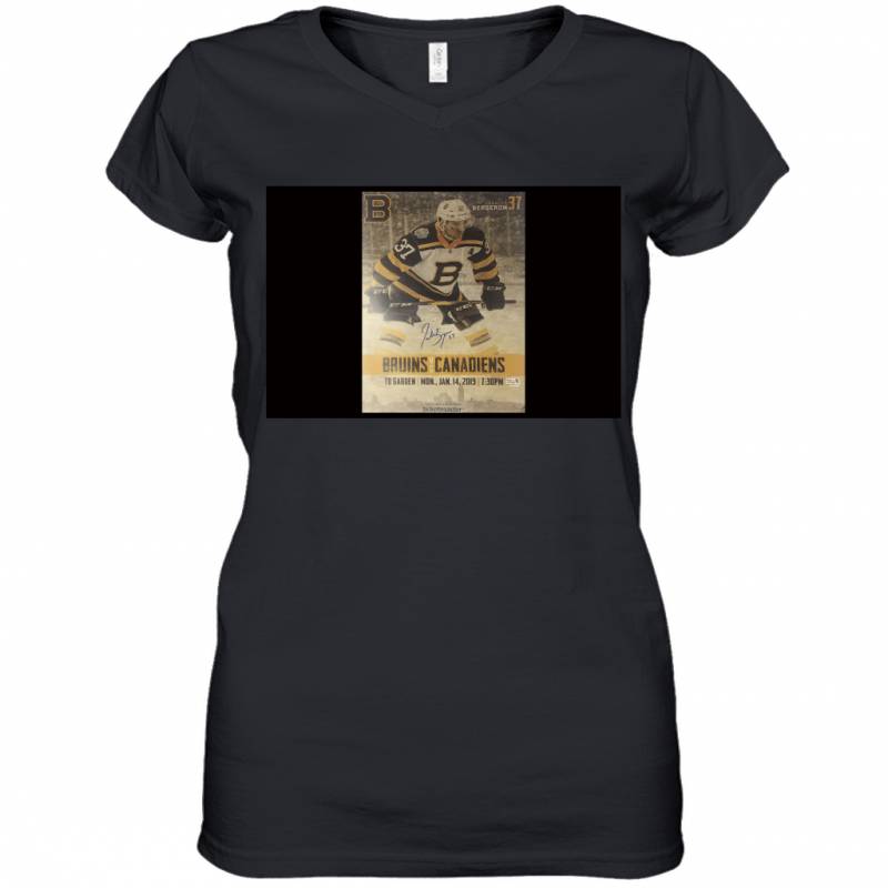 Patrice Bergeron Boston Bruins Signed Autographed Game Day Roster Women’s V-Neck T-Shirt