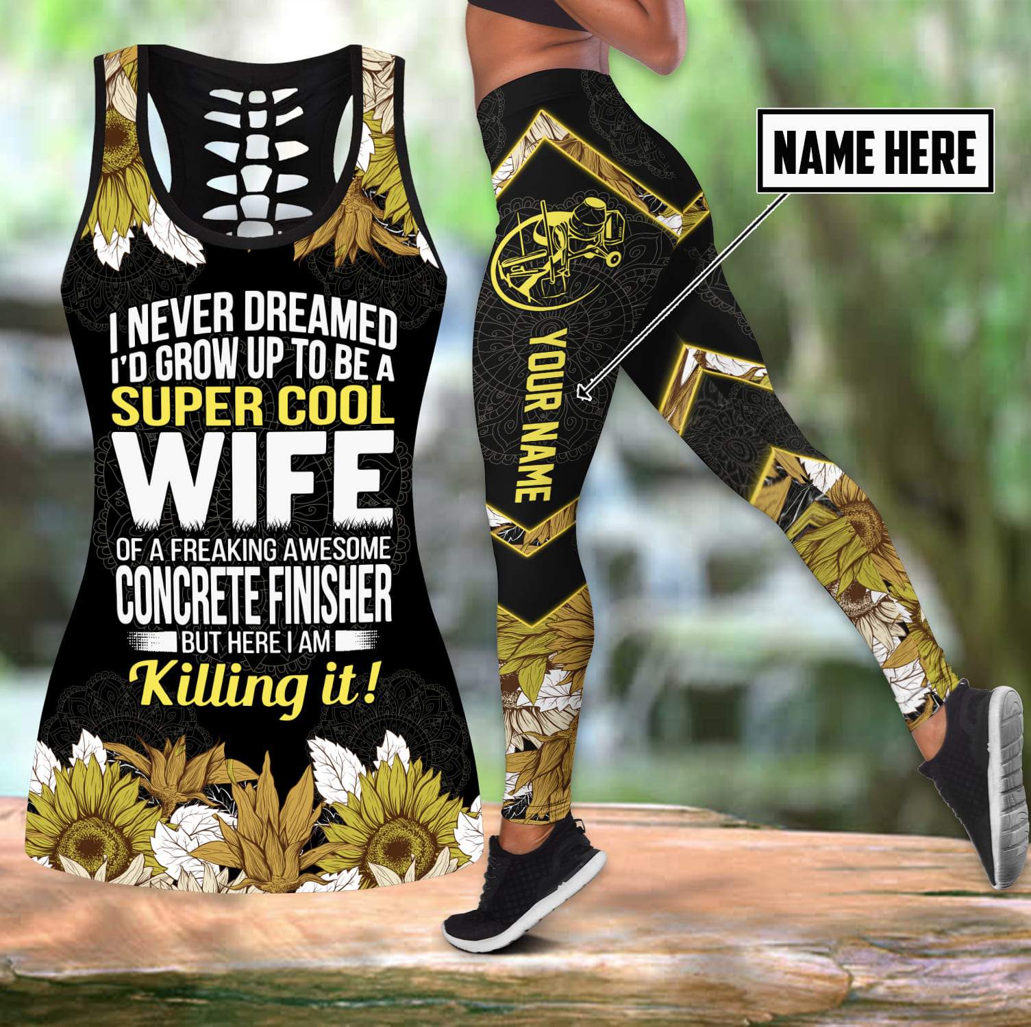 Supper Cool Wife Of A Concrete Finisher Combo Legging Hollow Tanktop