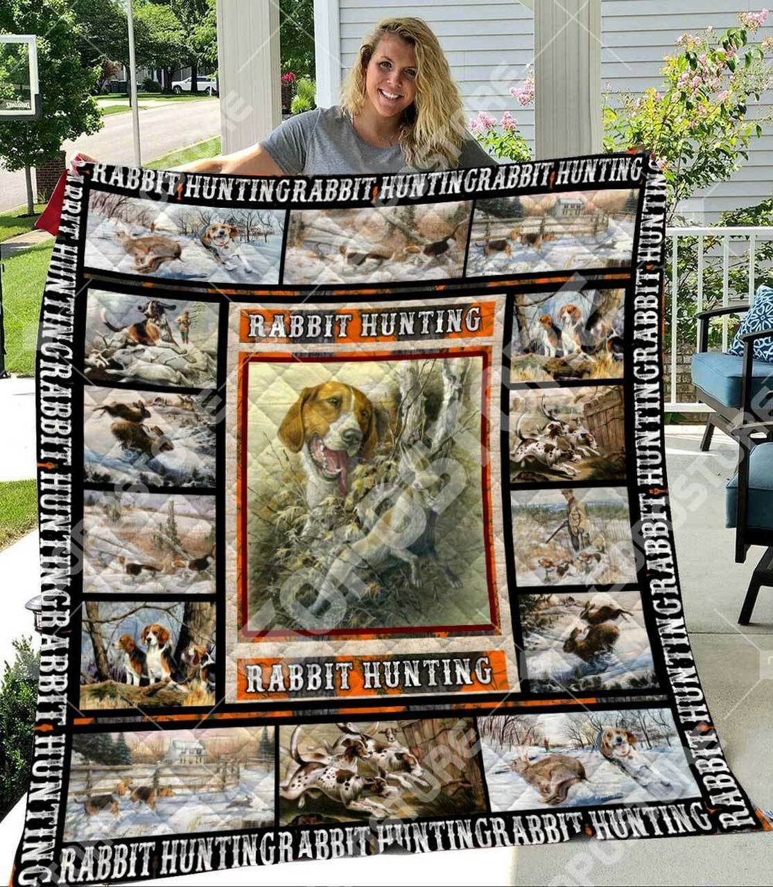 Rabbit Hunting Art Like 3D Personalized Customized Quilt Blanket 1219 Design By Exrain.Com