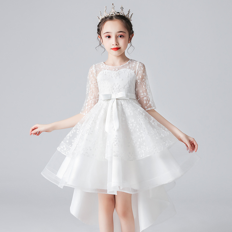 Teenmiro Baby Girl Flower Dress Kids Bridemaid Wedding Dresses For Children White Ball Gowns Girls Boutique Party Elegant Frocks alx