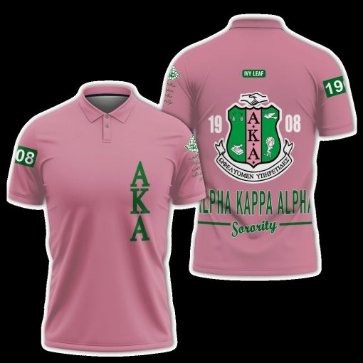 Alpha Kappa Alpha Sorority Inc 1908 Ivy Leaf Pink Polo Shirt Karipun