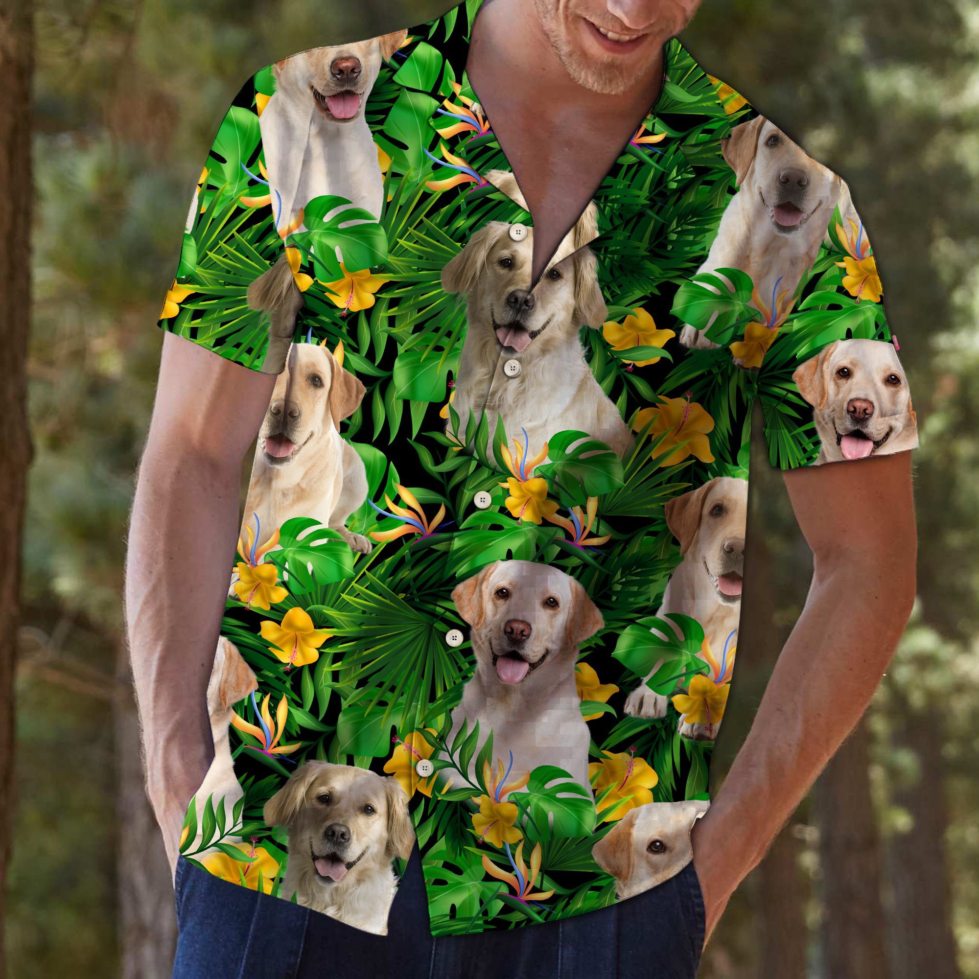 Labrador Retriever Tropical Wild Flower Hawaiian Shirt For Men, Hawaiian Shirt For Women, Aloha Shirt, Hawaii Shirt