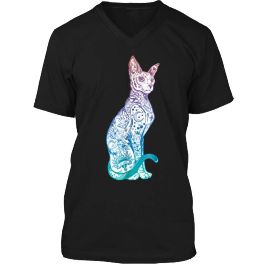 Stay Weird – Pastel Goth Sphynx Cat  – Tattoo Kitten Mens Printed V-Neck T